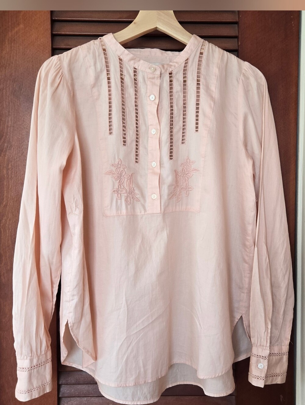 NWT Loft Soft Blush Pink Embroidered Pintuck Peasant Blouse XS